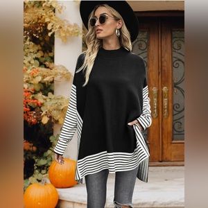 Black striped turtle neck sweater